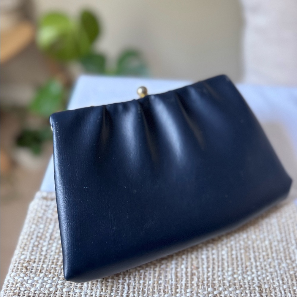 Sleek Vintage Navy Blue Clutch with Gold Clasp